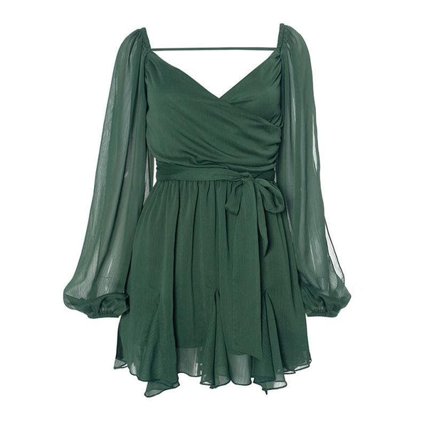Robe mini froncée à manches longues bouffantes et imprimé en maille 