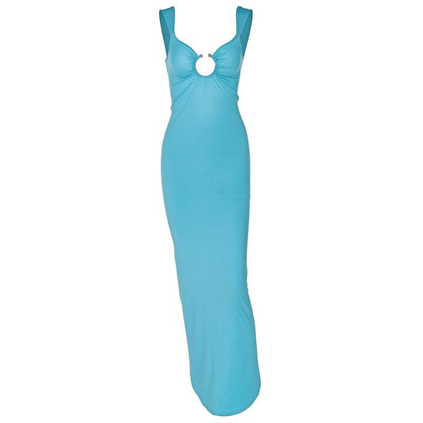 Robe longue camisole fendue haute à fronces et anneau en O | robe tango rouge 