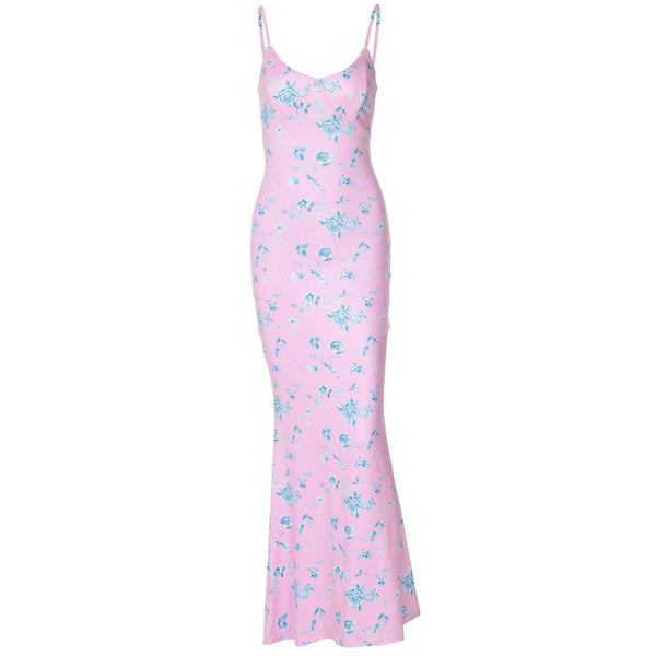 Robe longue à imprimé fleuri, col en V, dos nu 