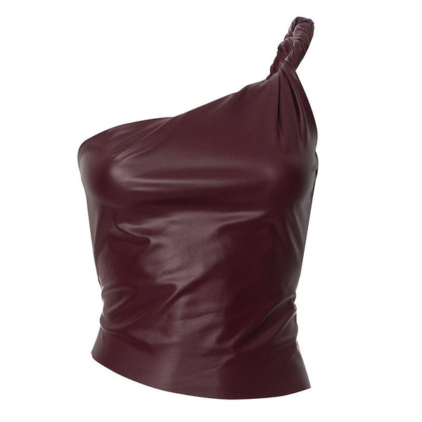 Haut asymétrique en cuir PU froncé à dos nu 
