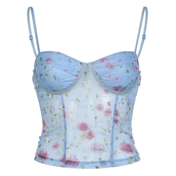 Haut caraco bustier en maille à imprimé fleuri et ourlet en dentelle 