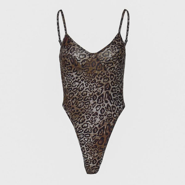 Body camisole dos nu à col en V et imprimé léopard 