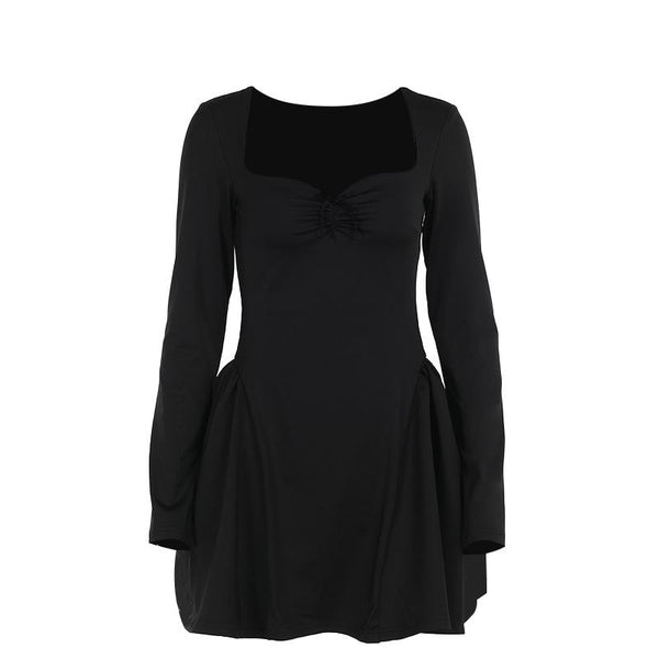 Robe mini à manches longues et col en cœur avec nœud papillon | Robe de tango rouge 