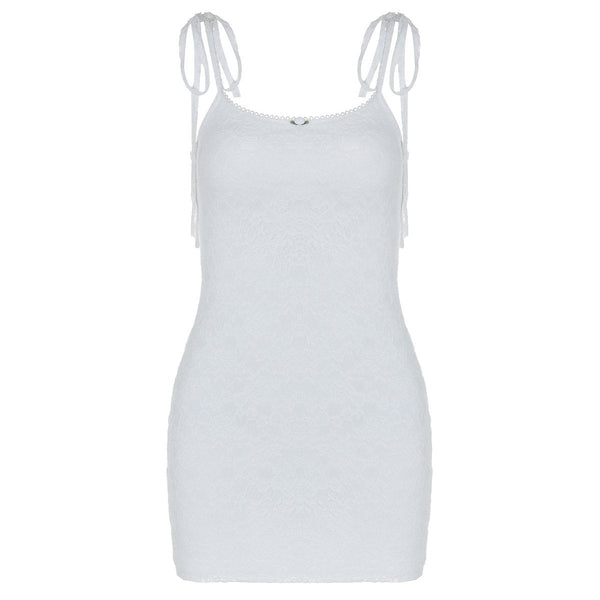 Mini-robe camisole en dentelle nouée à col en U 
