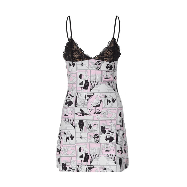 Mini-robe camisole en dentelle abstraite à col en V 