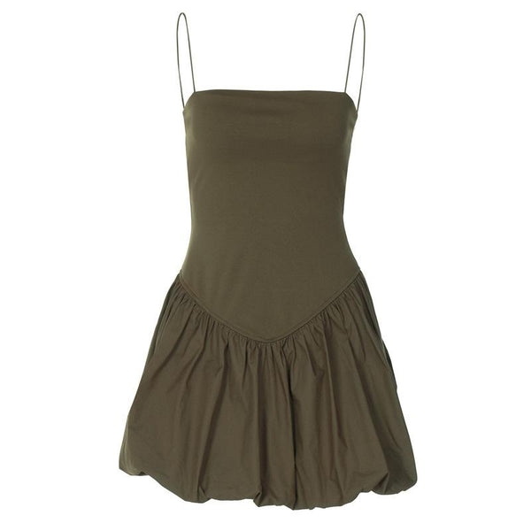 Mini-robe camisole unie à col carré froncé 