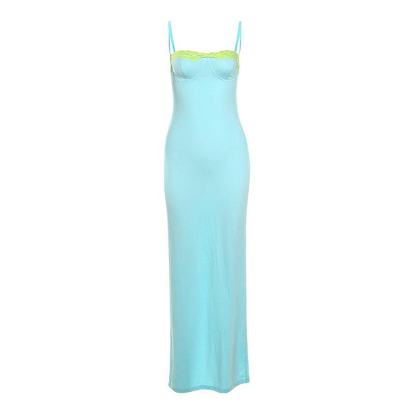 Robe longue dos nu avec ourlet en dentelle 