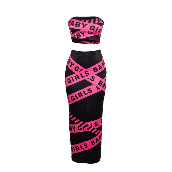 Ensemble jupe tube maxi à imprimé lettre 