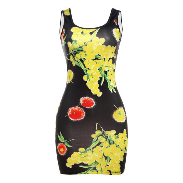 Mini-robe sans manches à imprimé floral et col en U contrasté 