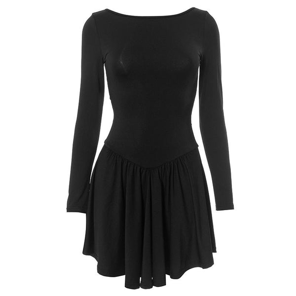 Mini-robe unie froncée à manches longues 