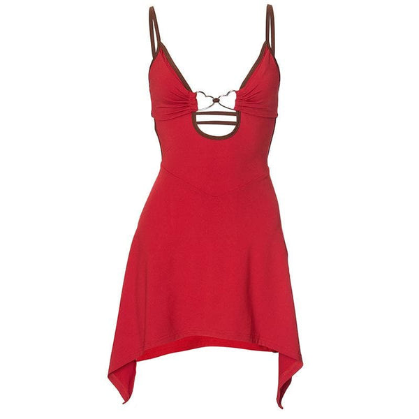 Robe courte dos nu froncée avec anneau en forme de cœur | Robe de tango rouge 