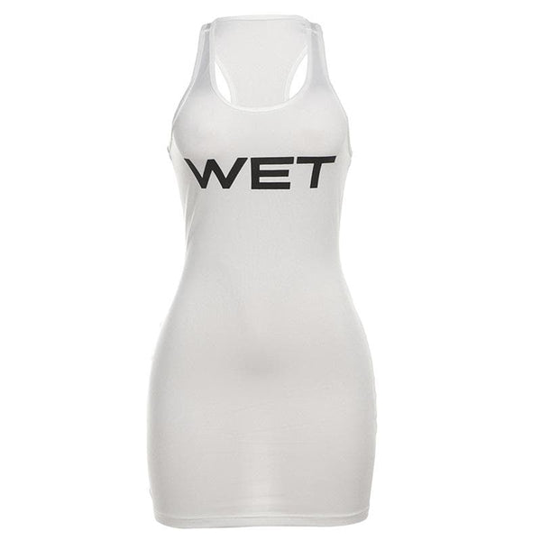 Mini-robe débardeur sans manches à col en U et imprimé « WET » 