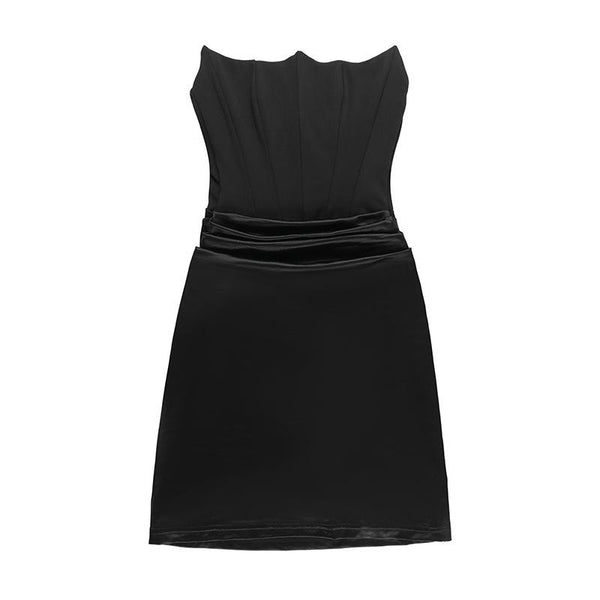 Mini-robe bustier froncée à dos nu et tube uni 