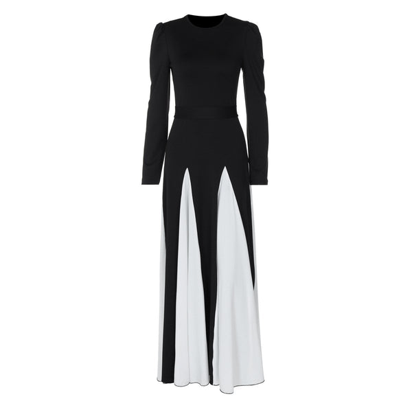 Robe longue à manches longues et à nouer contrastée 