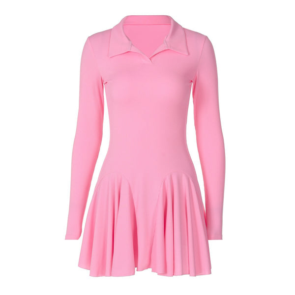 Robe courte unie à manches longues et col rabattu | Robe tango rouge 