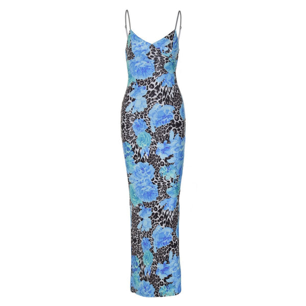 Robe longue à imprimé floral et col en V 