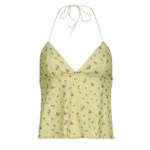 Haut texturé dos nu à imprimé floral et col en V 