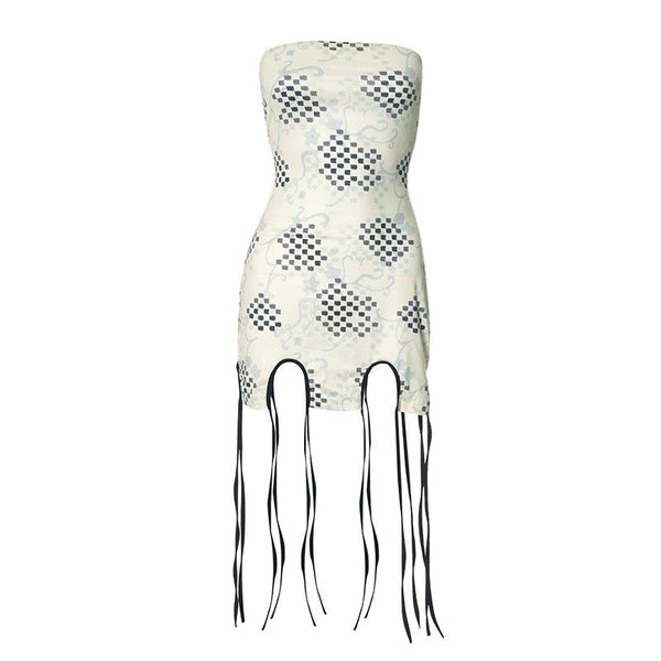 Mini-robe tube fendue à pompons imprimés 
