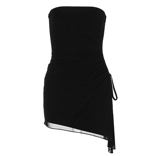 Robe mini tube irrégulière en maille froncée avec cordon de serrage | robe tango rouge 