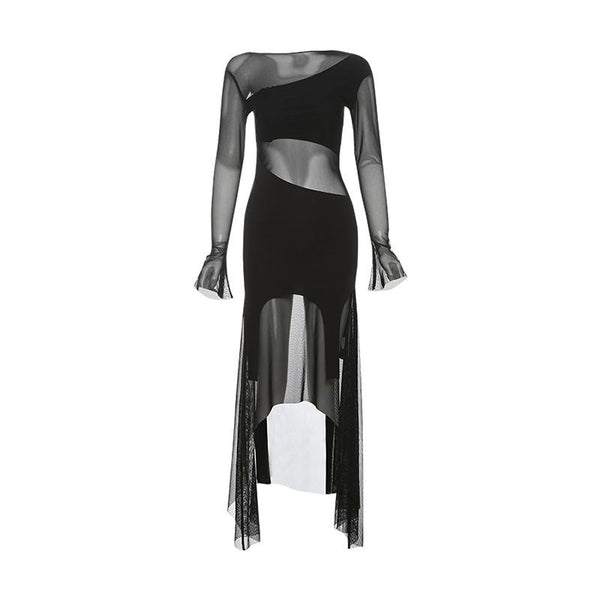 Robe longue en maille à manches longues évasées 