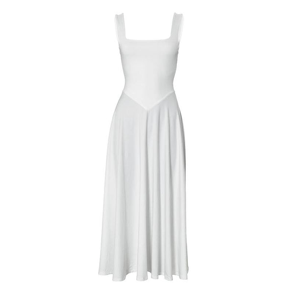 Robe longue unie à col carré 