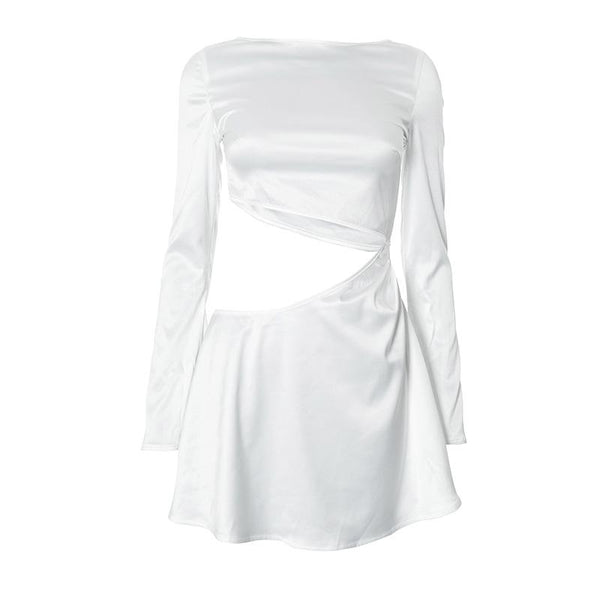 Mini-robe unie à manches longues et ajourée 
