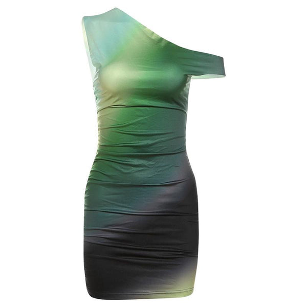 Mini-robe froncée dégradée à épaules dénudées 