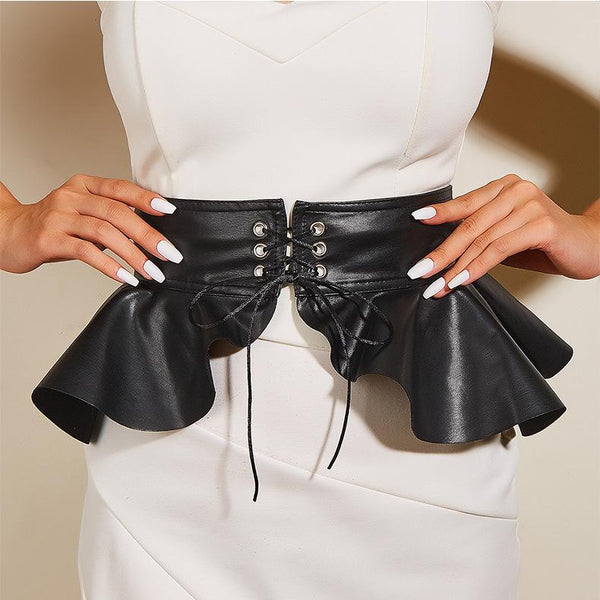 Corset à volants et lacets en cuir PU