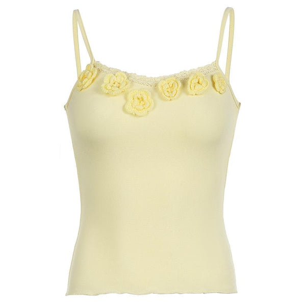 Haut caraco à col en U et ourlet en dentelle avec appliques florales 