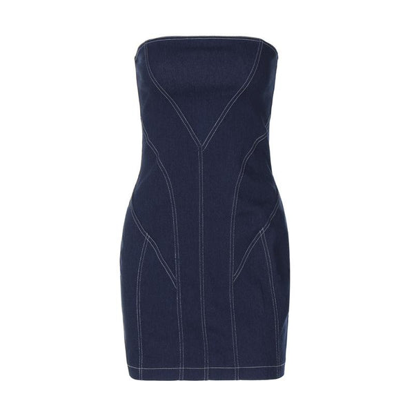 Mini-robe tube zippée en denim à dos nu 