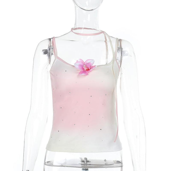 Haut caraco à col en U avec appliques florales en perles dégradées 