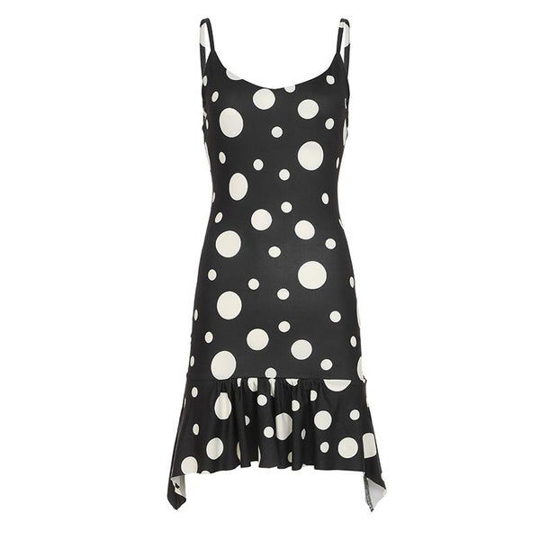 Mini-robe camisole à volants et à pois avec col en U 