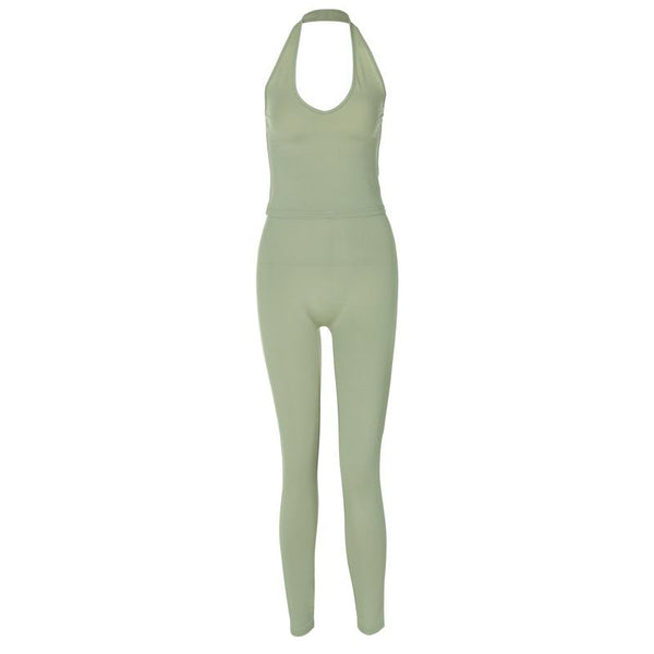 Ensemble pantalon dos nu uni à col en U 