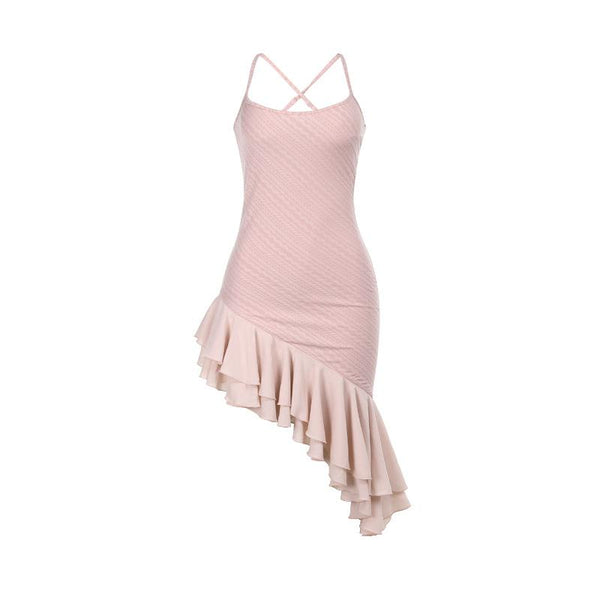 Mini-robe caraco irrégulière à volants texturés 