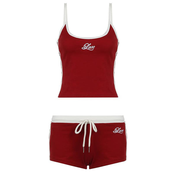 Ensemble short et camisole brodés à col en U 