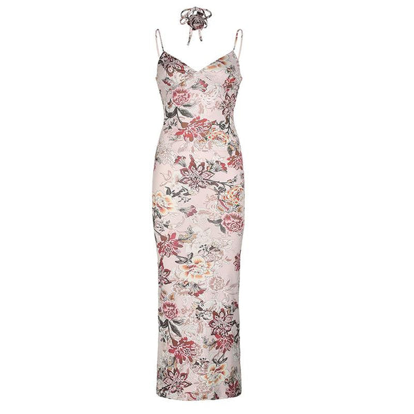 Robe longue à imprimé floral et col en V 