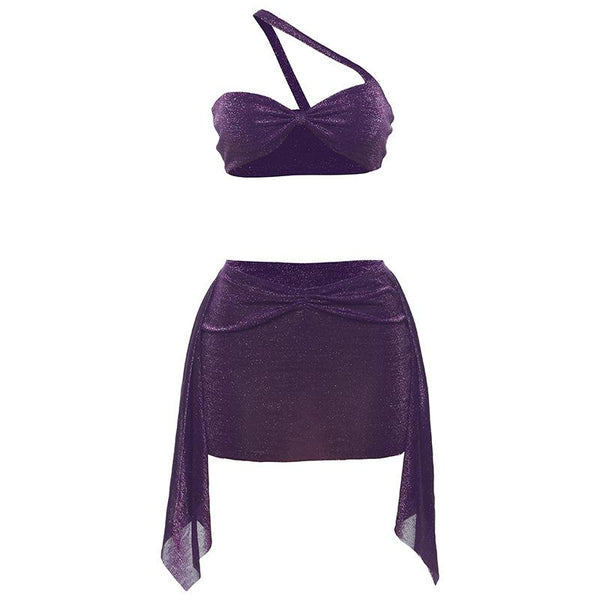 Ensemble mini-jupe asymétrique à volants et dos nu 