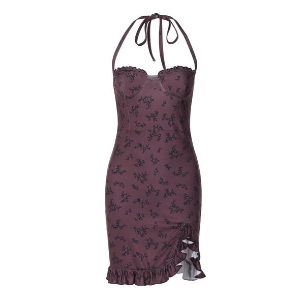 Mini-robe dos nu nouée à volants et imprimé licou 