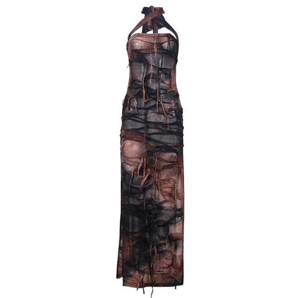 Robe longue croisée à fente haute et col licou | Robe tango rouge 