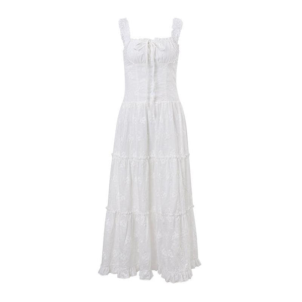 Robe midi texturée à volants et cordon de serrage 