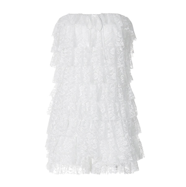 Mini-robe tube à volants en dentelle avec nœud papillon et dos nu 