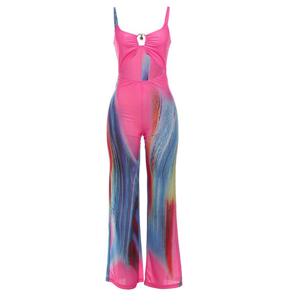 Combinaison camisole décolletée dos nu à imprimé ajouré 