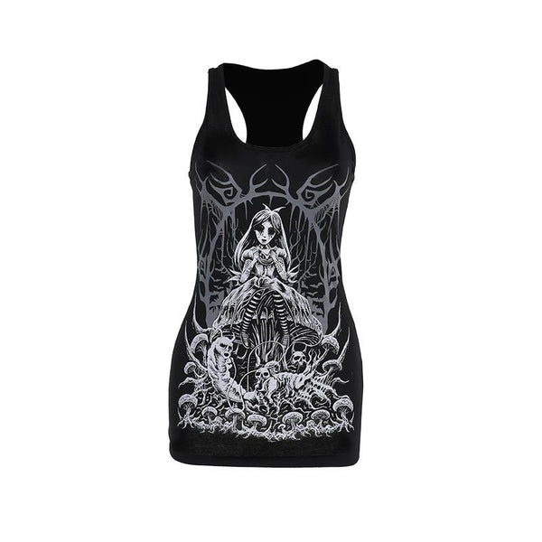 Mini-robe débardeur à motif tête de mort abstrait et col en U 