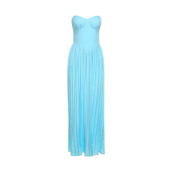 Robe longue unie froncée à dos nu et col en cœur 
