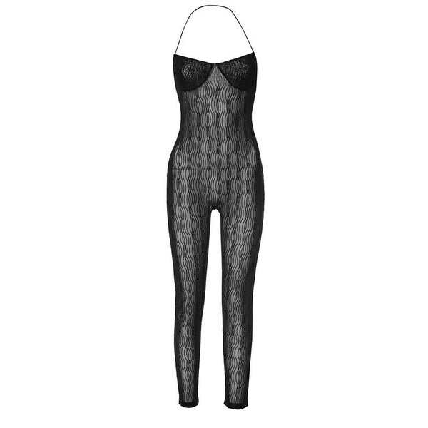 Combinaison transparente texturée en maille licou 