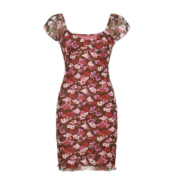 Mini-robe en maille à manches courtes et nœud papillon imprimé 
