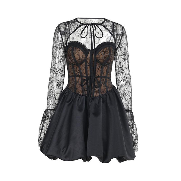 Robe courte caraco 2 pièces à col en cœur et manches bouffantes 