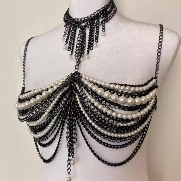 Ensemble de chaîne de taille en métal perlé à plusieurs niveaux avec licou 