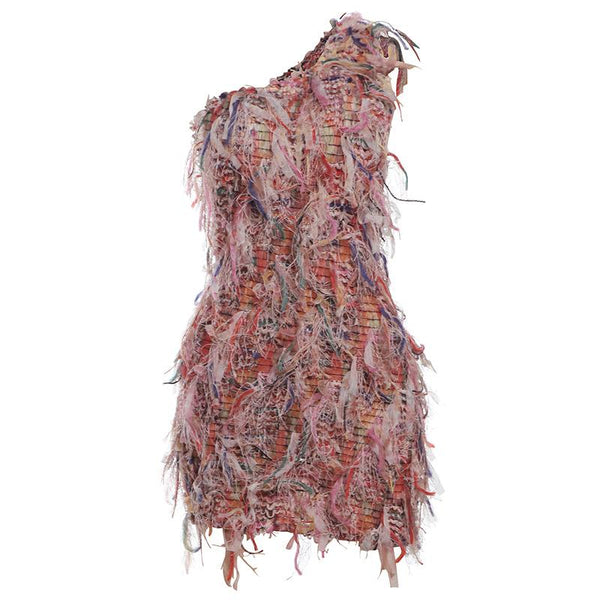 Mini-robe asymétrique à franges irrégulières contrastées 