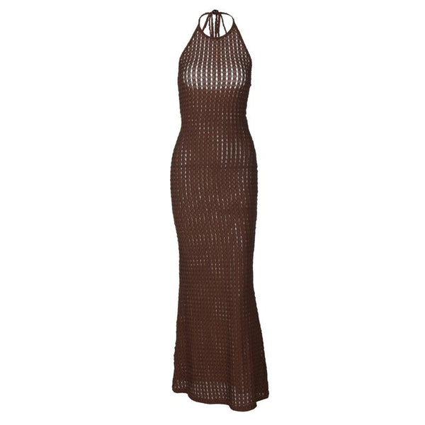 Robe longue transparente texturée dos nu 